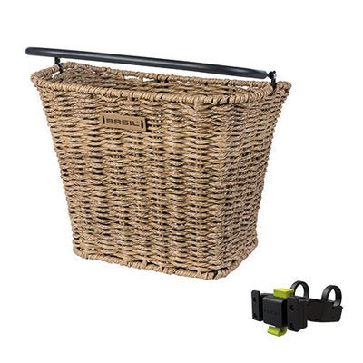 BASIL BREMEN RATTAN LOOK KF FRONT BASKET,INCLUDES KF HANDLEBAR HOLDER, SEAGRASS - ACCESSORIES - Marleens - Electrify NZ