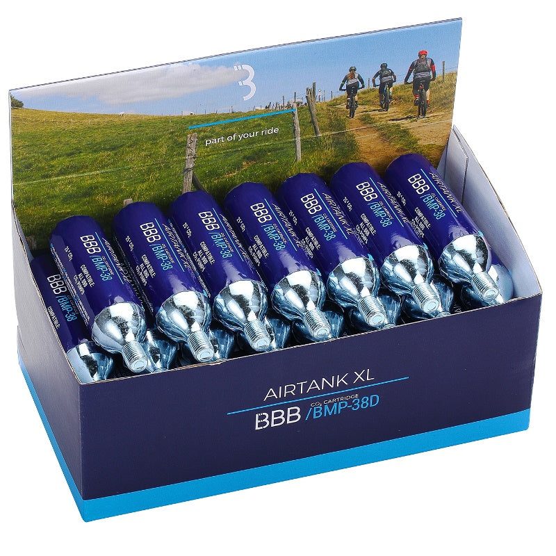 BBB 'AIRTANKS XL' 25gm CO2 CARTRIDGE DISPLAYBOX (30pc threaded)