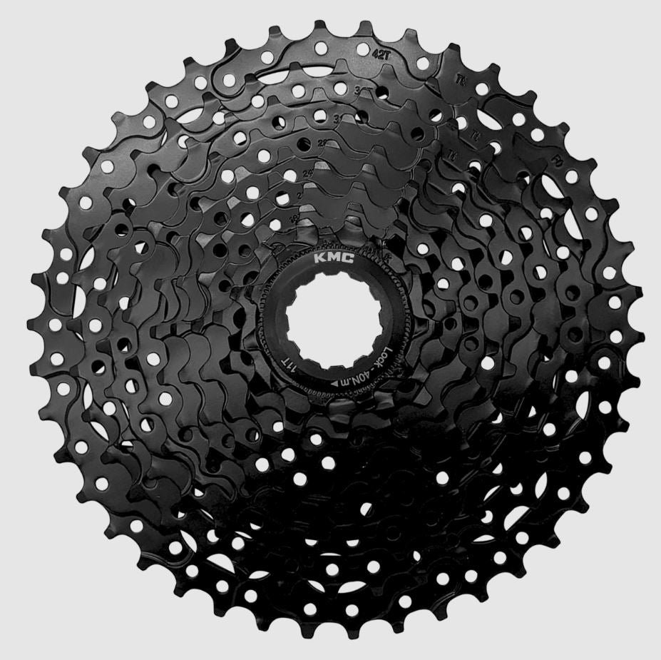 KMC REACT HG CASSETTE 10 - SPEED 11 - 42T HIGH TENSILE STEEL, BLACK - ACCESSORIES - Marleens - Electrify NZ